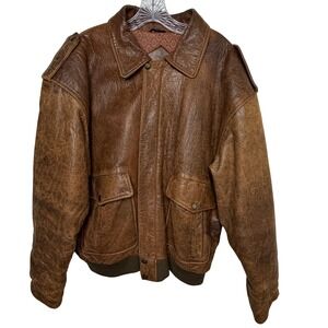 VTG COSI L'uomo Soft Leather Bomber Jacket Brown Pebbled Heavy Heritage Size L